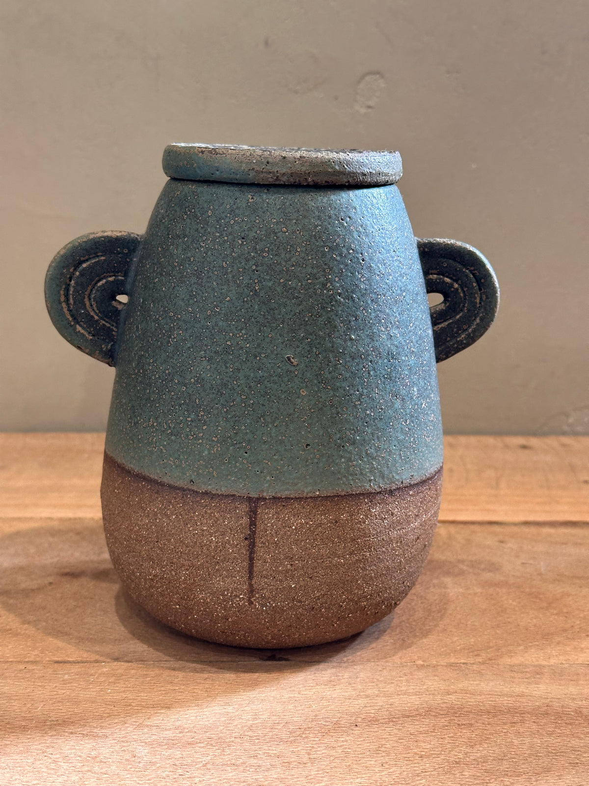 Two Handled Decor Pot w Lid