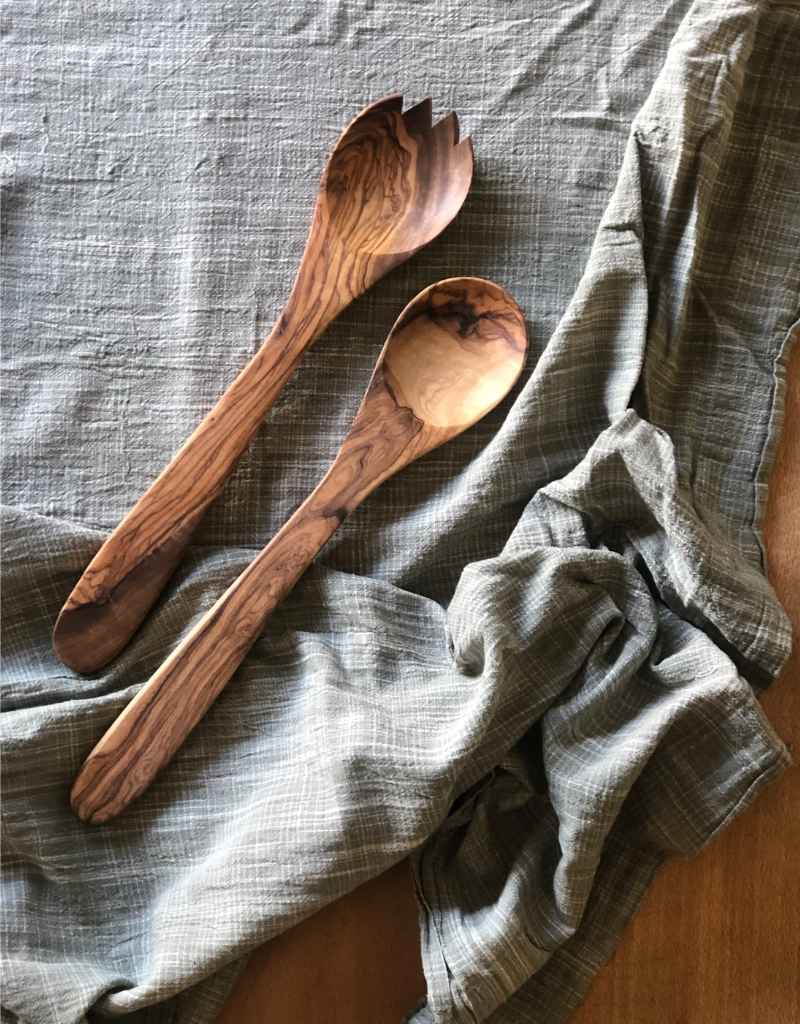 Olive wood salad servers