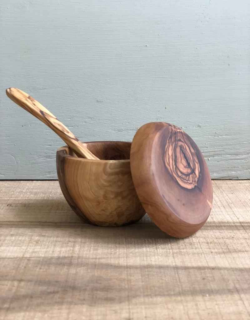 Olive wood sugar jar